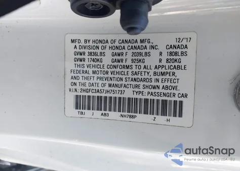 2018 Honda Civic Si из США, поврежденный, VIN 2HGFC3A57JH751737